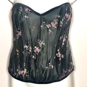 Corset Bustier Floral Satin Glamour Lace Up Back